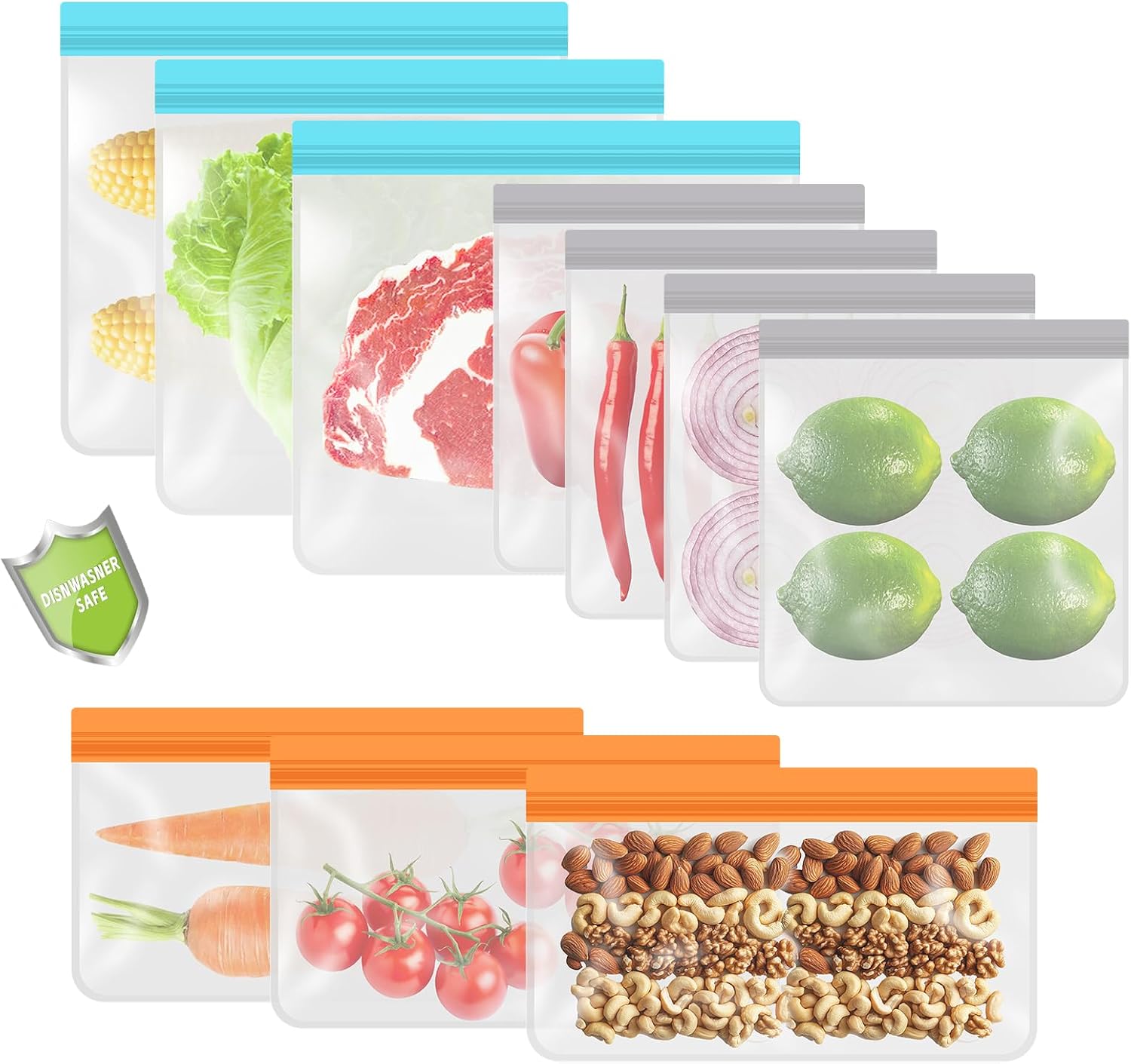 10-Pack Reusable Freezer Bags, - Food Snacks Images reseña y precio