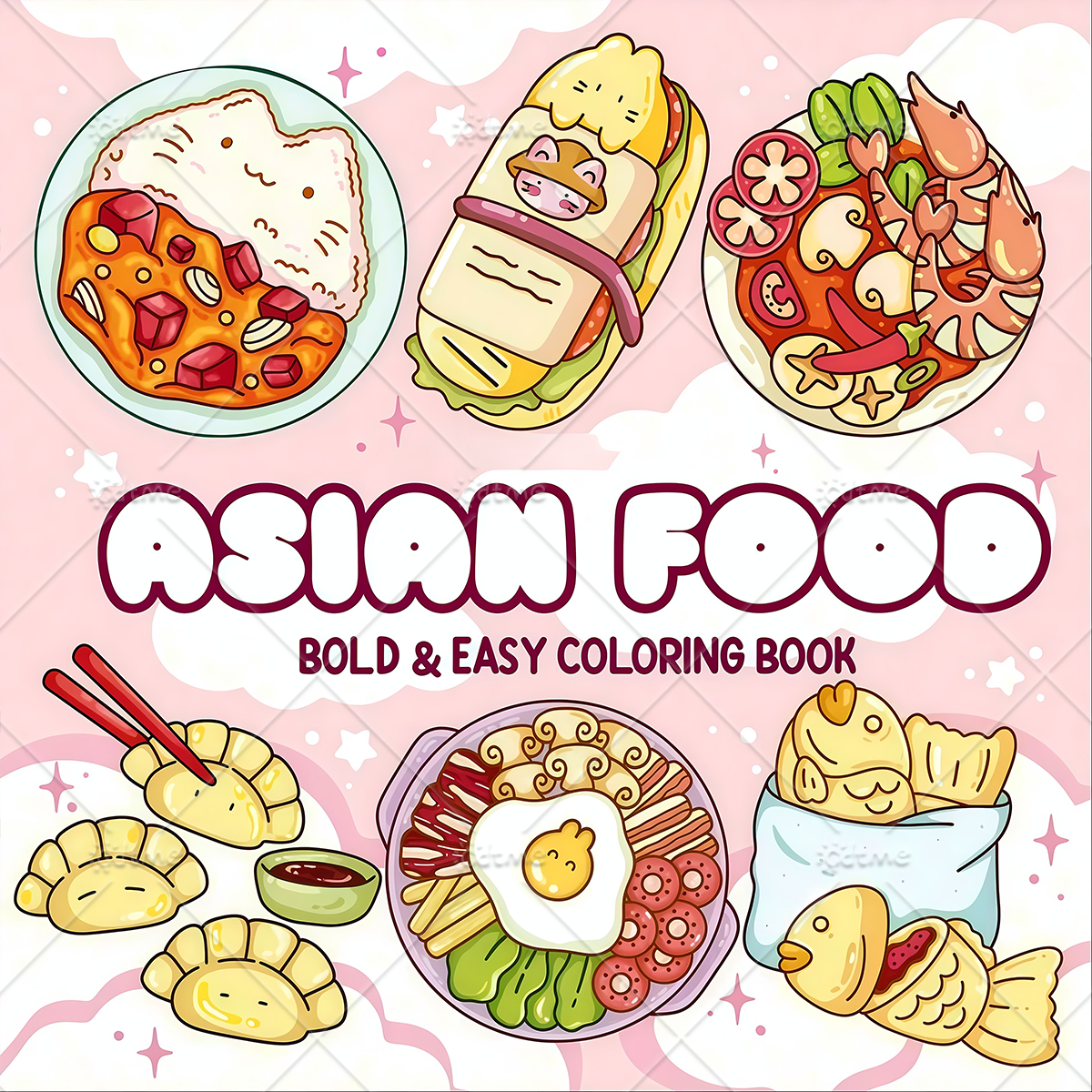 ASIAN Food Bold-easy Patterns  - Food Y Snacks Coloring Book reseña y precio