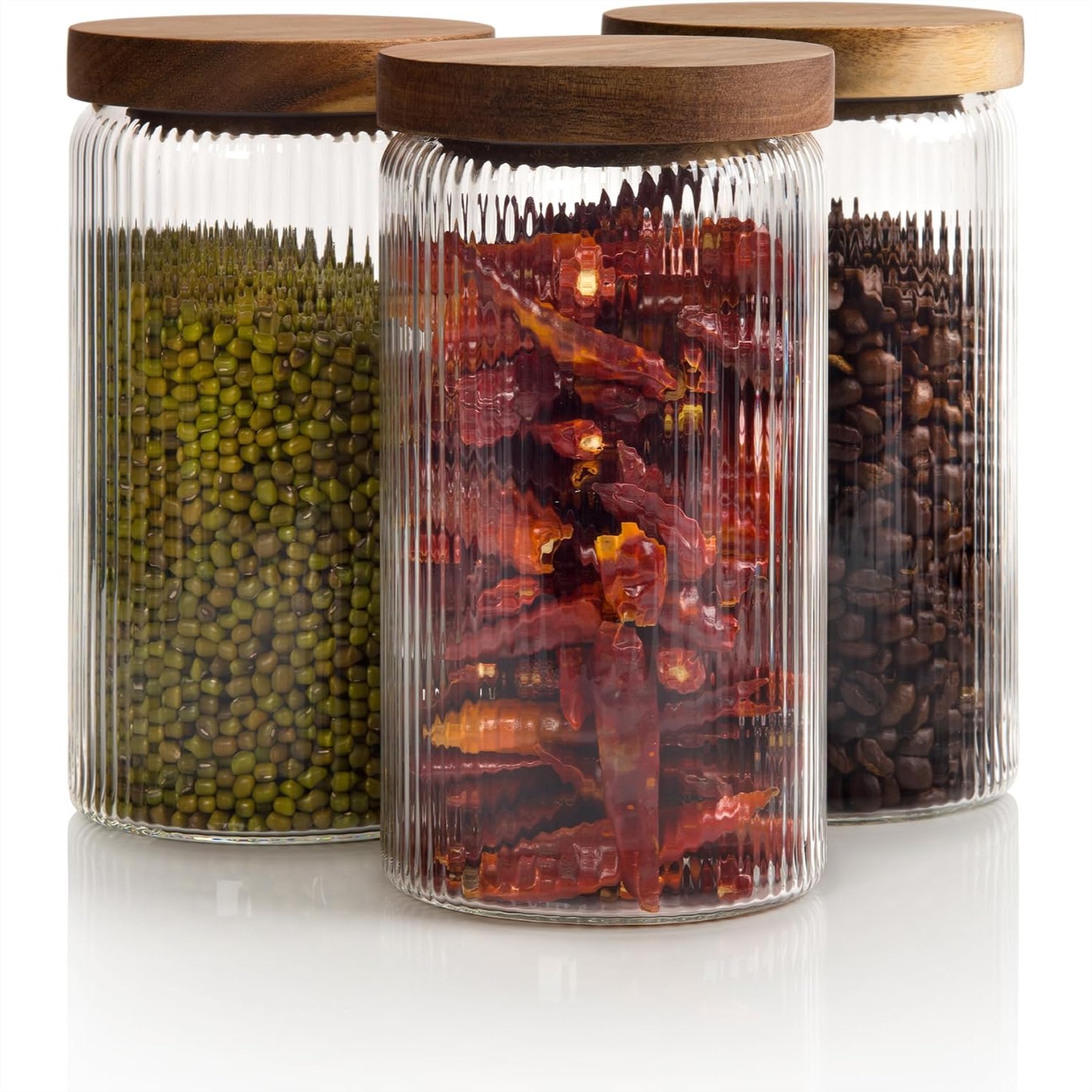 Ribbed Glass Jars with Wooden  - Food Snacks Images reseña y precio